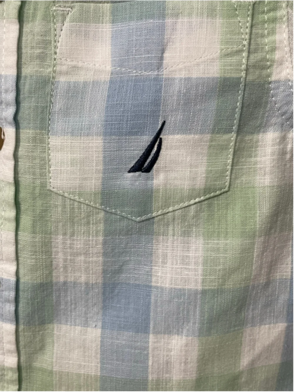 Nautica Boys Plaid Short Sleeve Button Down Shirt 12 Months Blue Green Easter